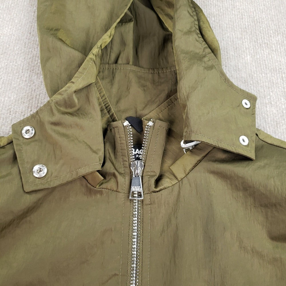Karl Lagerfeld Jacket Women Size Large Green Hooded Windbreaker Pockets Full Zip - Picture 6 of 11